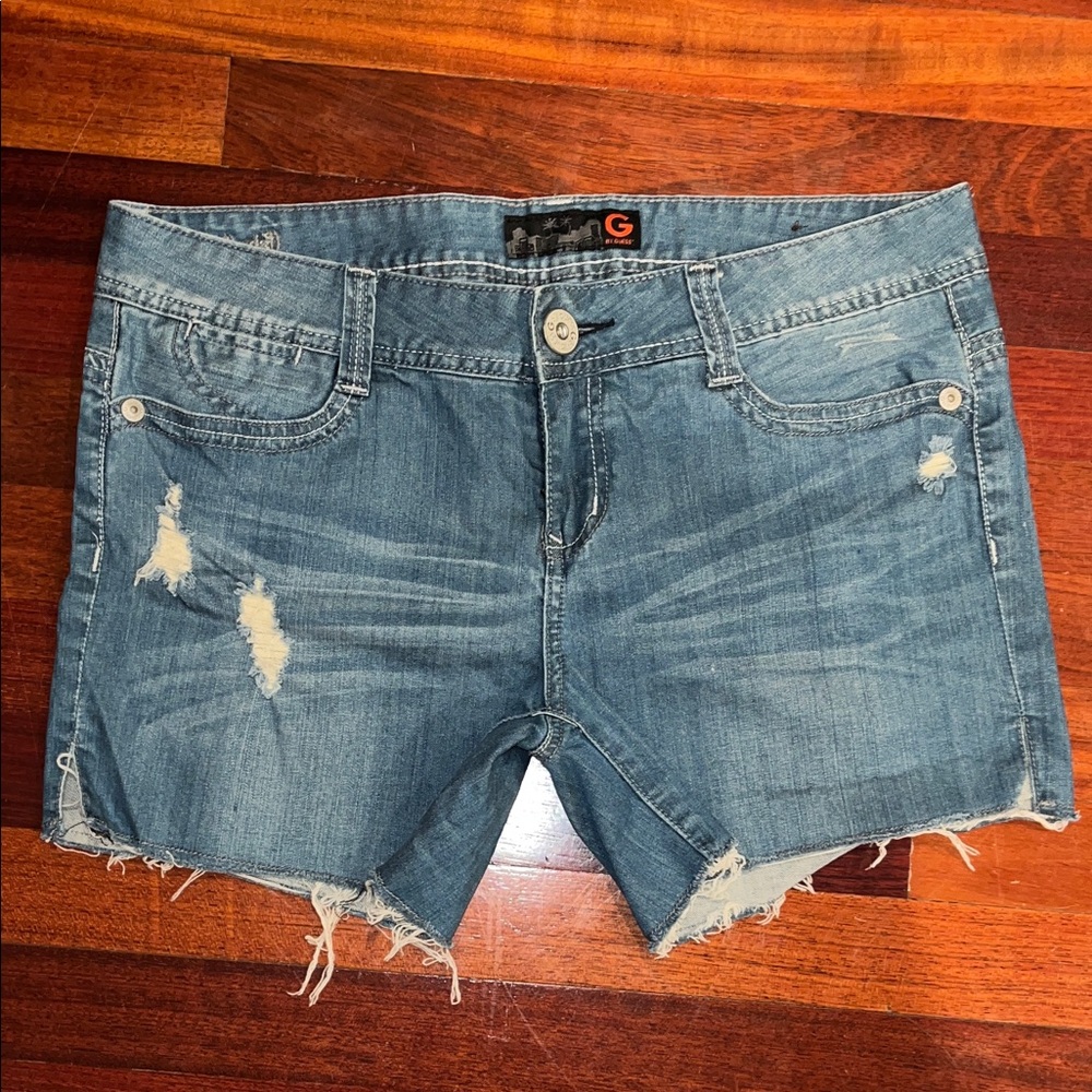 Womens 32 Guess Light Blue Jean Cut off Shorts